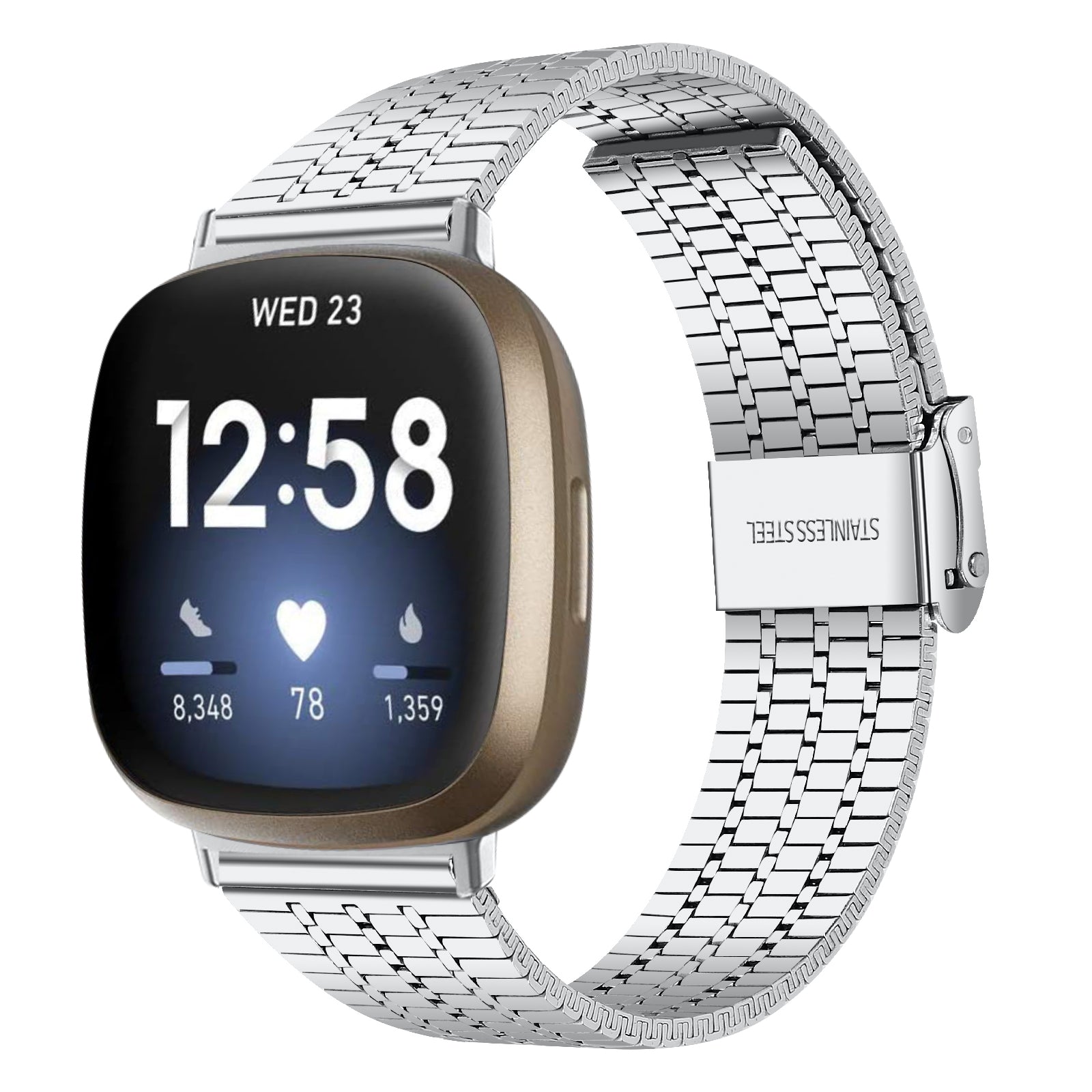 For Fitbit Versa 4 Sense 2 Stainless Steel 7-Beads Watch Band Dual Buckle Replacement Wrist Strap For Fitbit Versa 4 Sense 2 Stainless Steel 7-Beads Watch Band Dual Buckle Replacement Wrist Strap